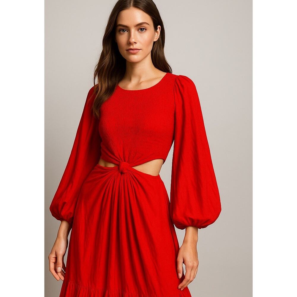 Shahida Parides 100% Viscose Silk Red cutout Maxi dress US Small